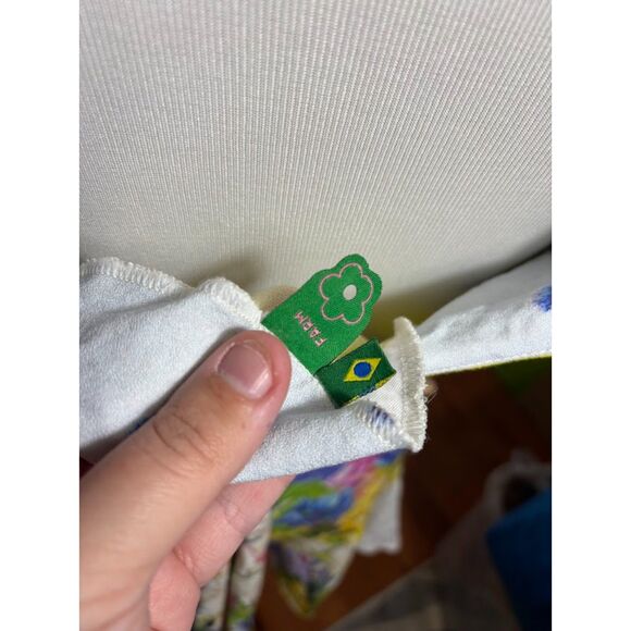 Farm Rio Mini Dress Floral Low Back Medium Yellow Maximalist Vacation Resort - Picture 4 of 5